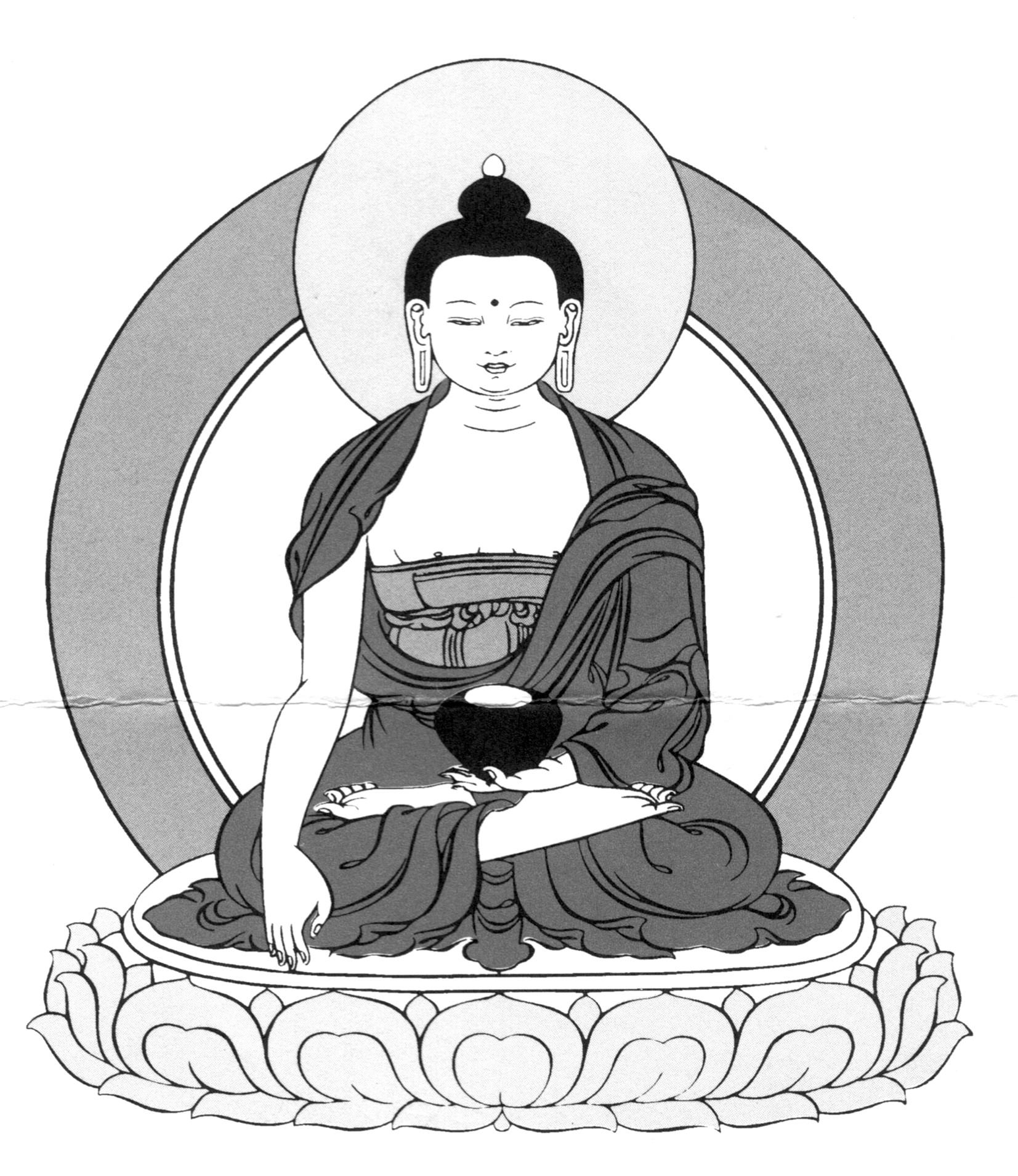 Der Buddha, schwarz-weiß-Zeichnung